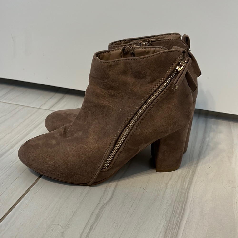 Suede Tan Bootie Heels